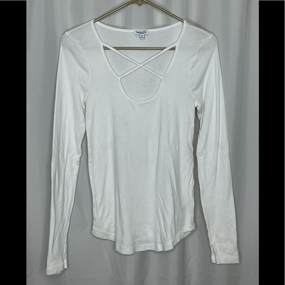 Splendid Criss Cross Front White Long Sleeve Top